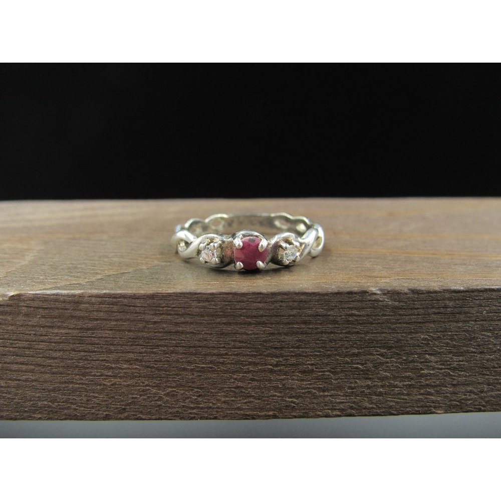 Size 7 Sterling Silver Rustic Rough Ruby And Cz G… - image 1